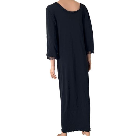 J. Jill maxi dress black slinky 3/4 sleeve lettuce trim lace arms stretch SZ LG - Picture 4 of 9